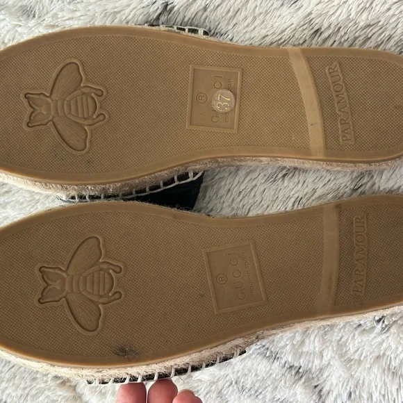 Black Leather Slides with Gold Logo - Picture 2 of 8